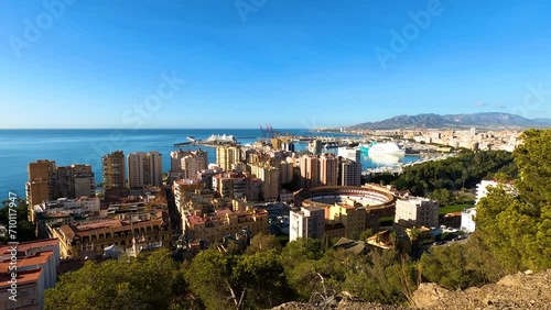 Panoramic aerial view of Malaga in a sunny autumn day in the morning in Malaga, Spain photo