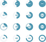 Set of 16 icons representing the financial year divided by quarters in different colors