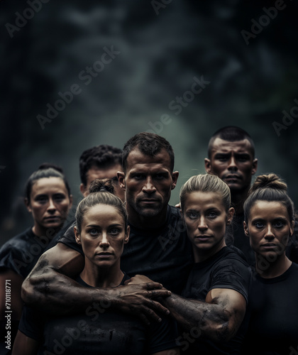 Diverse group of athletic soldiers in training standing together