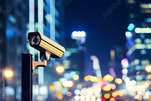Sicherheitsblick: Eine öffentliche Überwachungskamera sichert den Raum, ein Symbol für modernen Datenschutz und Sicherheitsüberwachung im öffentlichen Bereich
