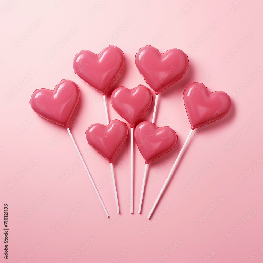 Pink Hearts Shaped Lollipops or Ballons With Copy Space For Text. Valentine's Day Concept