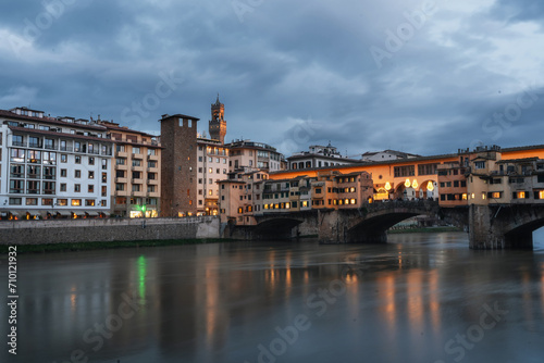 Winter Florence. Bridges over the Arno River and Medieval Architecture.