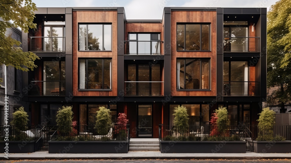 Contemporary modular private townhouses with modern residential architecture exterior Contemporary modular private townhouses with modern residential architecture exterior
