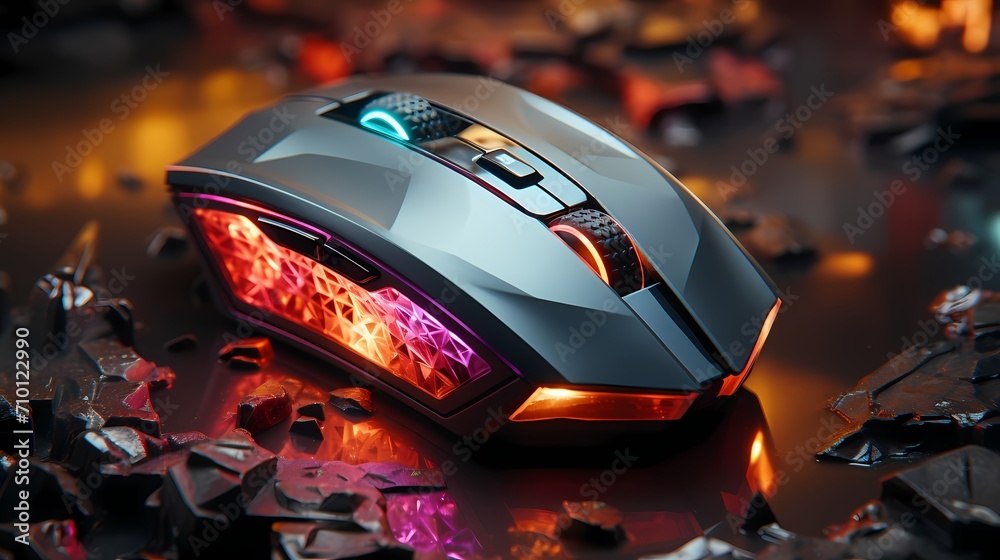 A topdown view of a gaming mouse with customizable button mapping