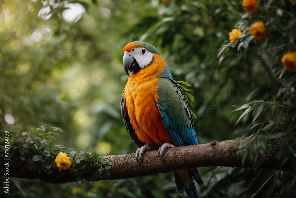 A parrot sitting on a tree branch 