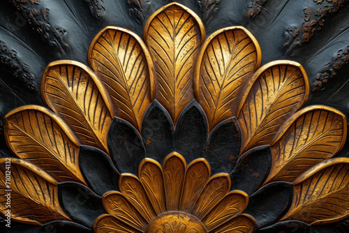 Feather leaf arrangement, art deco inspired interior wallpaper, carved, hand painted, surface material texture