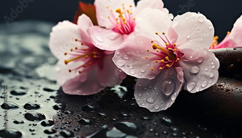 Freshness and beauty in nature, wet flower petal generated by AI
