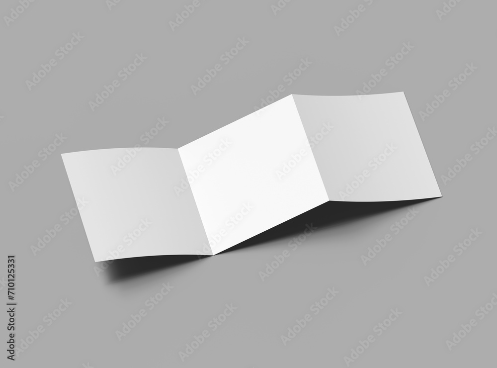 Blank square Z-fold brochure 3d render to present your design Blank square Z-fold brochure 3d render to present your design