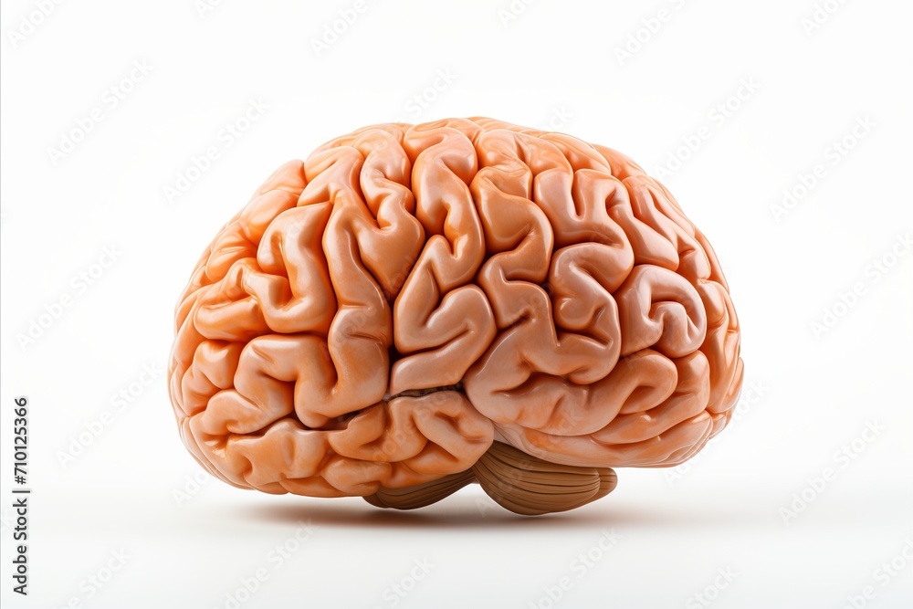 Realistic human brain isolated on white background, illustrating neurobiology and cognition Realistic human brain isolated on white background, illustrating neurobiology and cognition