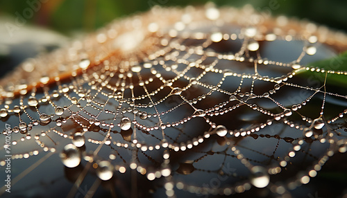 Freshness of dew on spider web in nature generated by AI