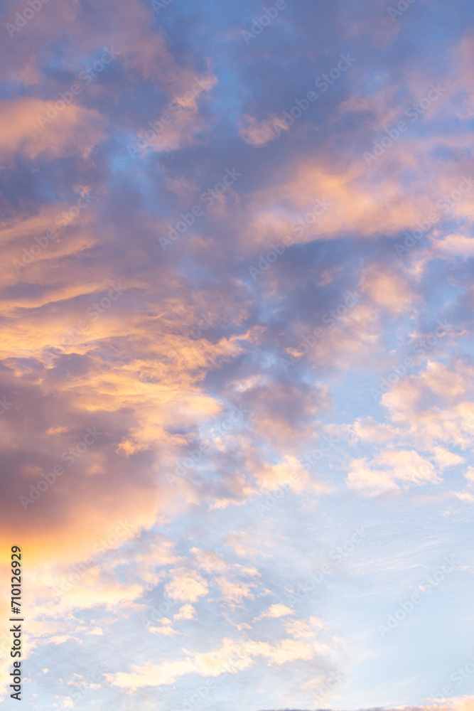 Orange Clouds and Blue Sky, Sunset Sky Copy Space