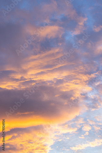 Fototapeta Naklejka Na Ścianę i Meble -  Orange Clouds and Blue Sky, Sunset Sky Copy Space
