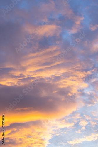 Orange Clouds and Blue Sky, Sunset Sky Copy Space