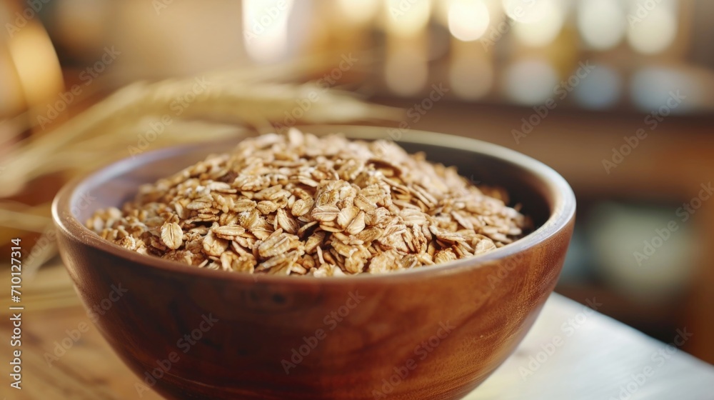 A simple and nutritious breakfast of oatmeal served in a bowl. Perfect for a healthy start to the day A simple and nutritious breakfast of oatmeal served in a bowl. Perfect for a healthy start to the day