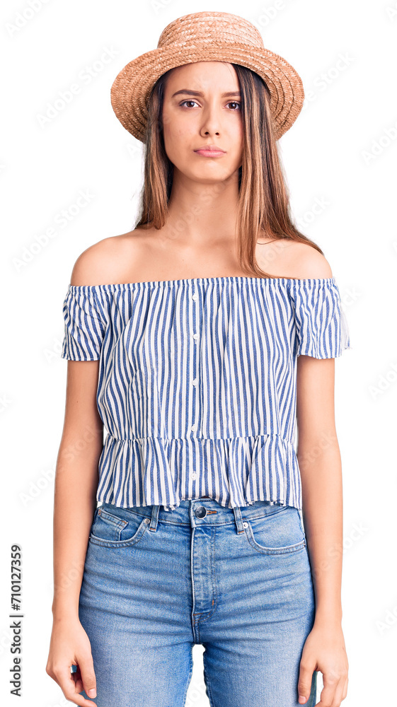 Young beautiful girl wearing hat and t shirt depressed and worry for distress, crying angry and afraid. sad expression. Young beautiful girl wearing hat and t shirt depressed and worry for distress, crying angry and afraid. sad expression.