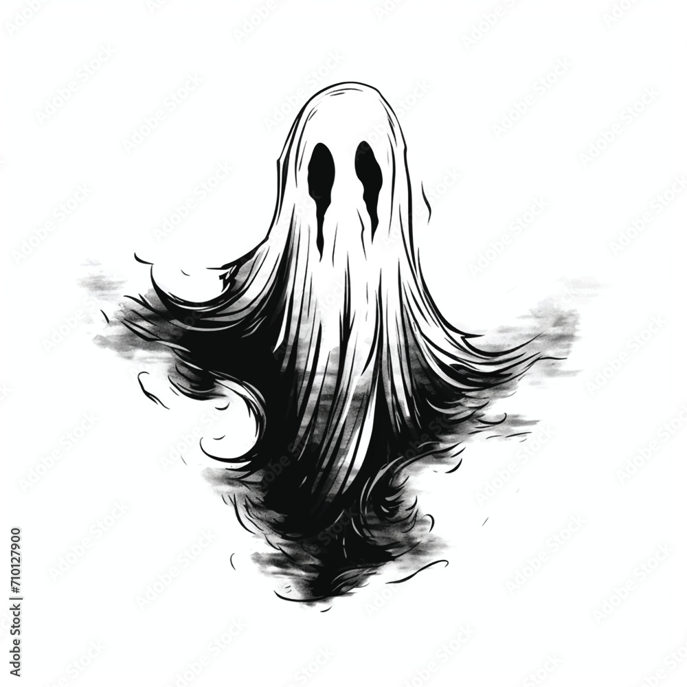 Hand-Drawn Halloween Ghost Floating in the Air Hand-Drawn Halloween Ghost Floating in the Air