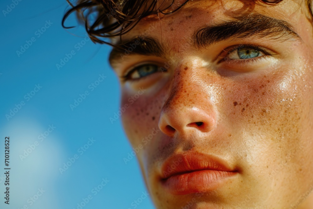 A close-up photograph of a young man with freckles on his face. Perfect for showcasing natural beauty and diversity. A close-up photograph of a young man with freckles on his face. Perfect for showcasing natural beauty and diversity.