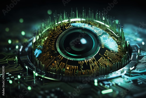 a hybrid of a digital eye and a lens on a printed circuit board, a concept for video surveillance and information processing, a processor and computer microelectronics