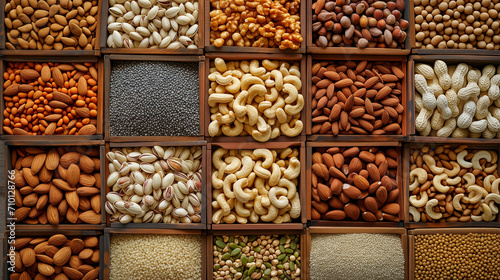 Variety of Nuts and Seeds at a Market Display photo