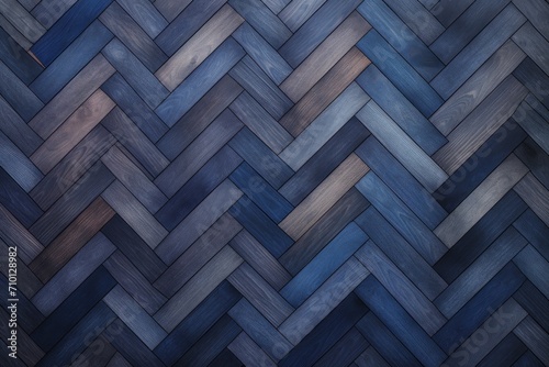 Cobalt oak wooden floor background. Herringbone pattern parquet backdrop photo