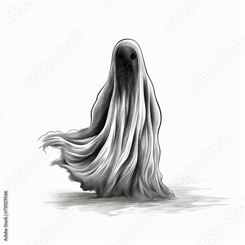 Hand-Drawn Halloween Ghost Floating in the Air photo