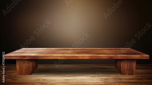 Simple wooden table placed on wooden floor. Suitable for various interior design concepts.