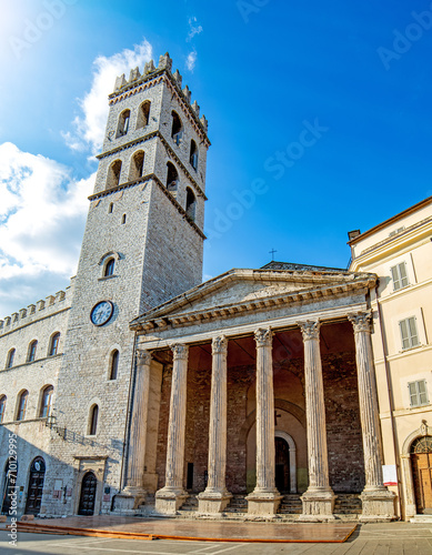 Assisi, Umbria, Italy - tower and Minerva temple