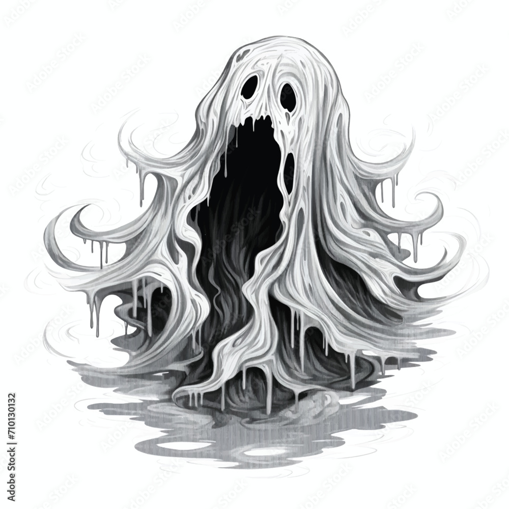 Hand-Drawn Halloween Ghost Floating in the Air Hand-Drawn Halloween Ghost Floating in the Air