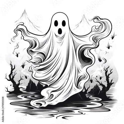 Hand-Drawn Halloween Ghost Floating in the Air photo