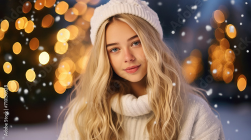 Woman wearing white hat and sweater. Versatile image for fashion, lifestyle, and outdoor themes.