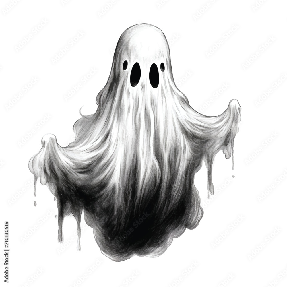 Hand-Drawn Halloween Ghost Floating in the Air Hand-Drawn Halloween Ghost Floating in the Air