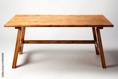Table with legs made of natural wood on a white background. Generated by artificial intelligence