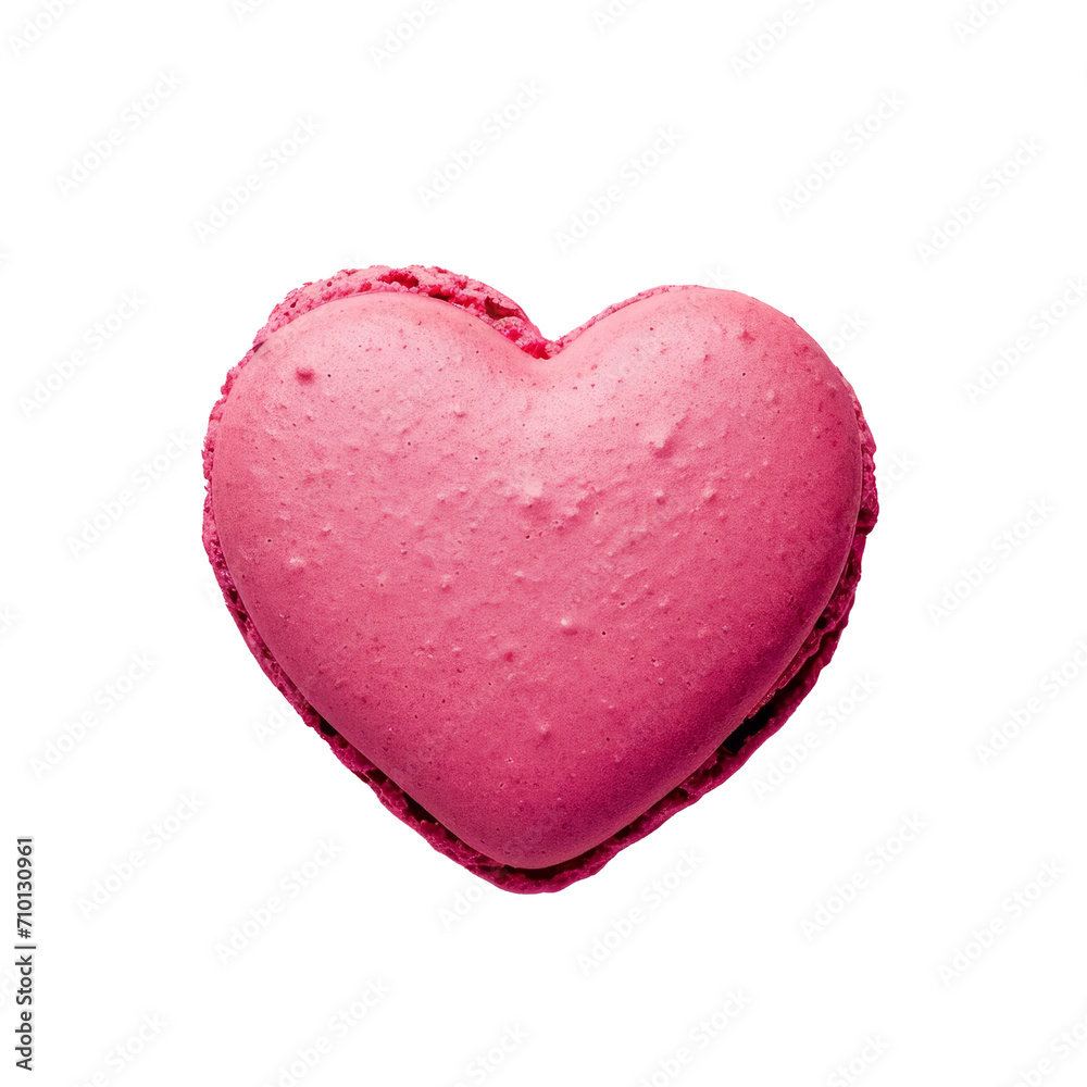 heart shaped macaroon on a pink background.