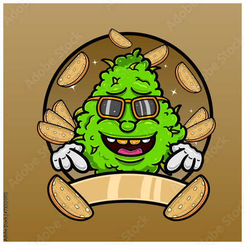 Biscotti Flavor with Weed Mascot Cartoon. Weed Design For Logo, Label and Packaging Product.