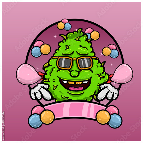 Bubble Gum Flavor with Weed Mascot Cartoon. Weed Design For Logo, Label and Packaging Product.