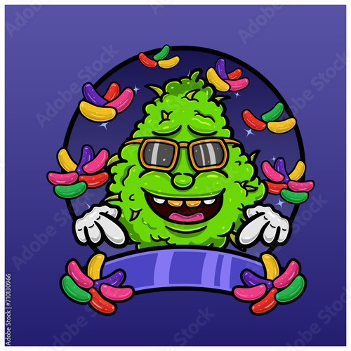 Jelly Bean Flavor with Weed Mascot Cartoon. Weed Design For Logo, Label and Packaging Product. photo