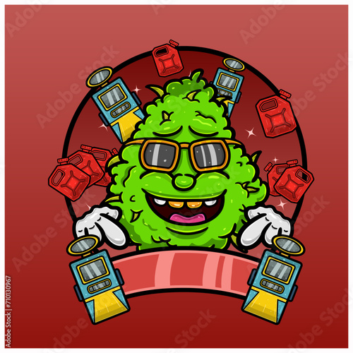 Sour Diesel Flavor with Weed Mascot Cartoon. Weed Design For Logo, Label and Packaging Product.