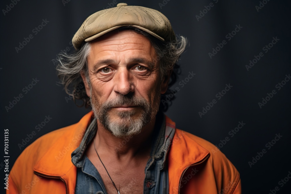 Portrait of an old man with a gray beard and a cap. Portrait of an old man with a gray beard and a cap.