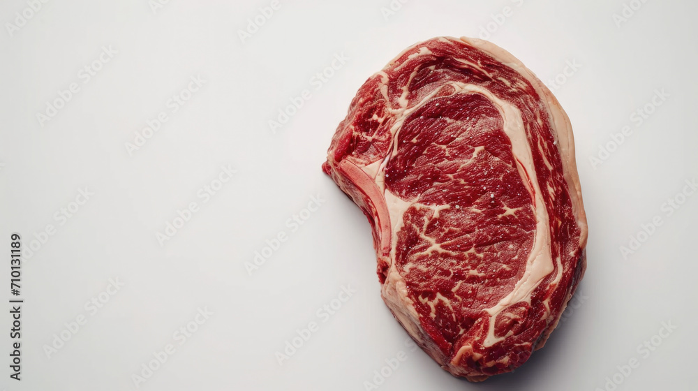 Piece of meat placed on clean white surface. Suitable for culinary and food-related designs.