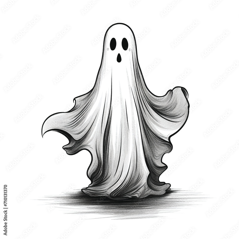 Hand-Drawn Halloween Ghost Floating in the Air Hand-Drawn Halloween Ghost Floating in the Air