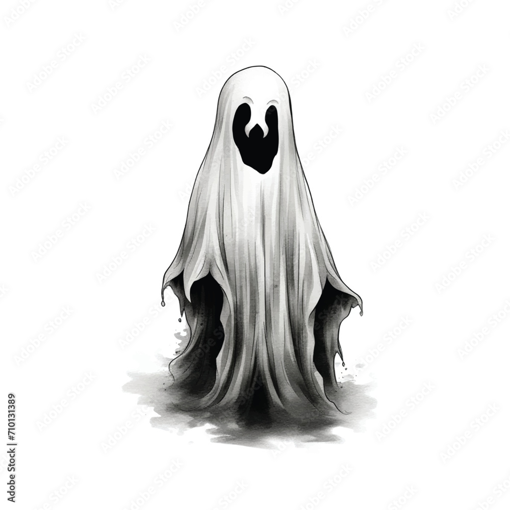 Hand-Drawn Halloween Ghost Floating in the Air Hand-Drawn Halloween Ghost Floating in the Air