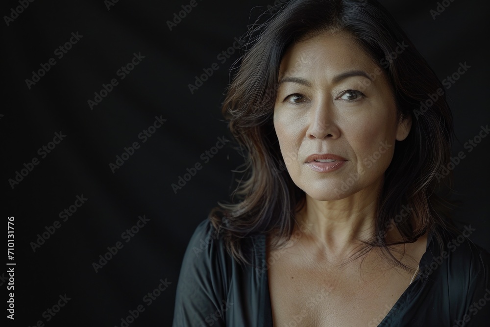 A close up of a woman wearing a black shirt. Suitable for fashion, lifestyle, or portrait themes A close up of a woman wearing a black shirt. Suitable for fashion, lifestyle, or portrait themes