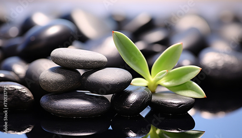 Smooth stone pebble, nature balance, harmony in tranquil scene generated by AI
