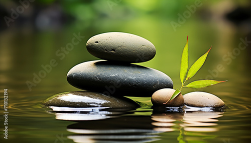 Tranquil scene, balance, harmony, reflection, stability, relaxation generated by AI