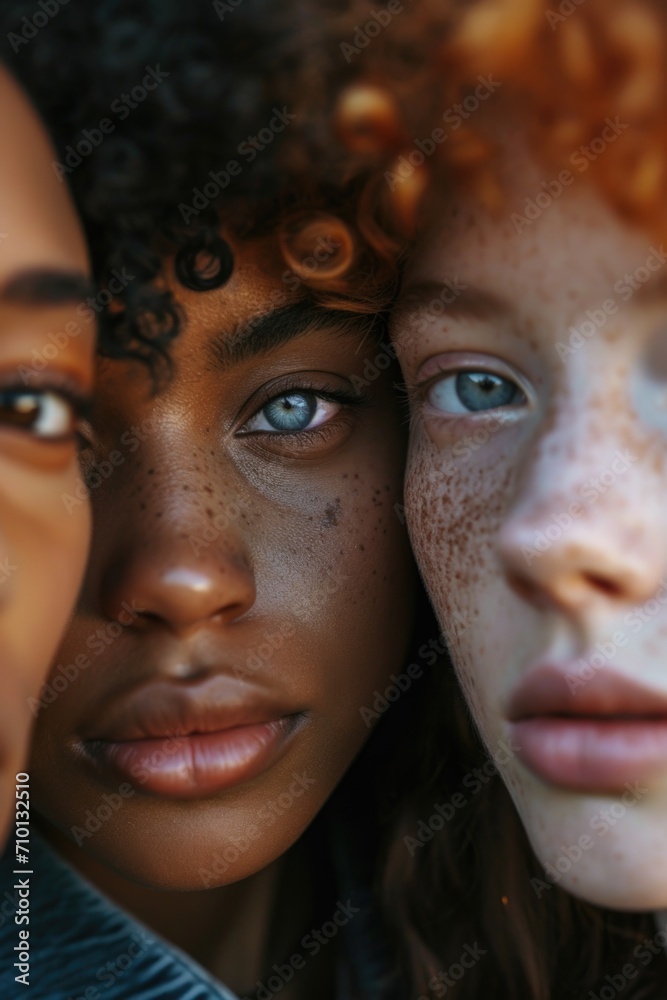 A picture featuring a group of young women with freckles on their faces. Perfect for showcasing diversity and natural beauty. A picture featuring a group of young women with freckles on their faces. Perfect for showcasing diversity and natural beauty.