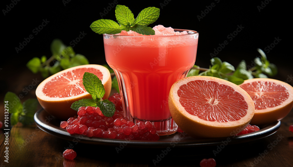 Freshness and sweetness in a fruity cocktail glass generated by AI Freshness and sweetness in a fruity cocktail glass generated by AI