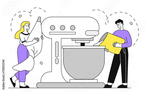 People baking vector linear concept