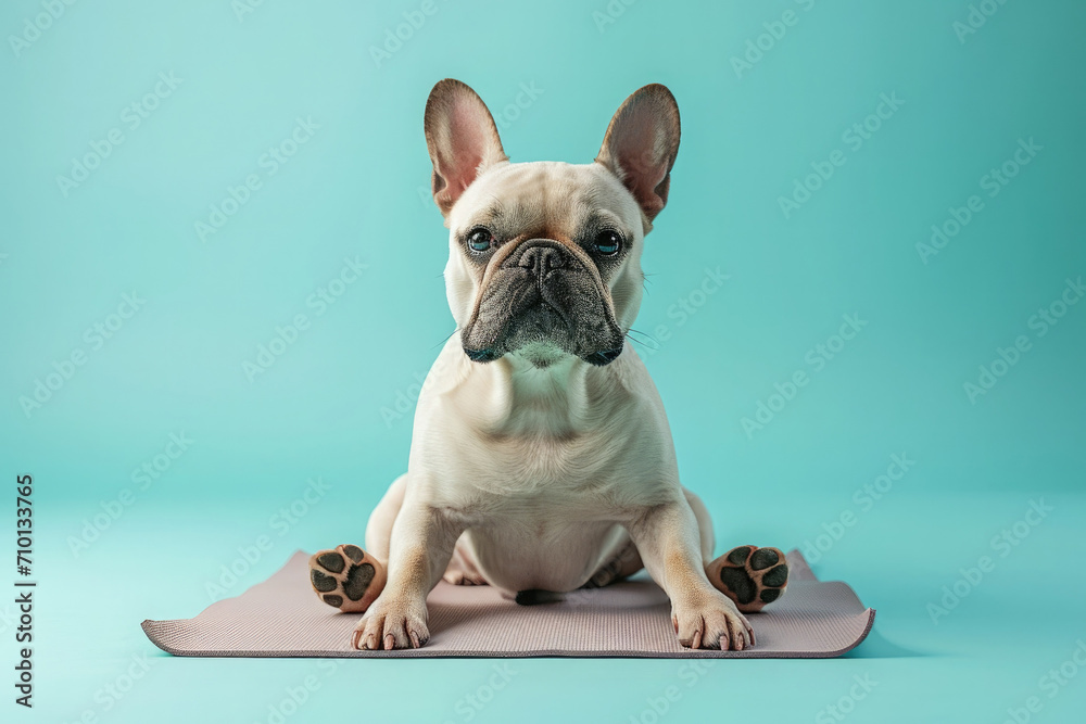 French bulldog doing yoga. AI generative art