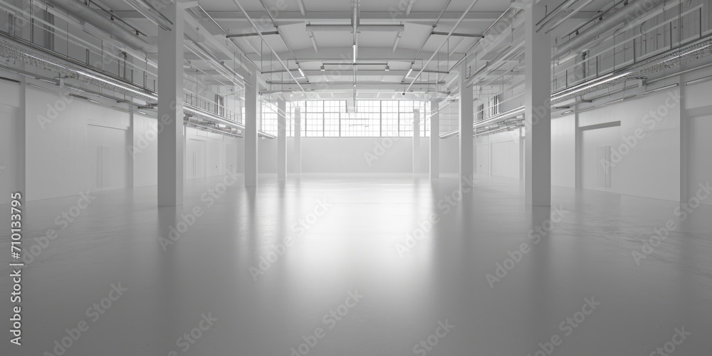 A large empty room with white walls and floors. Suitable for various design concepts