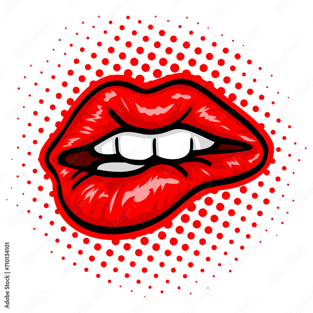 Obraz premium Lip Biting Lips Pop Art Illustration